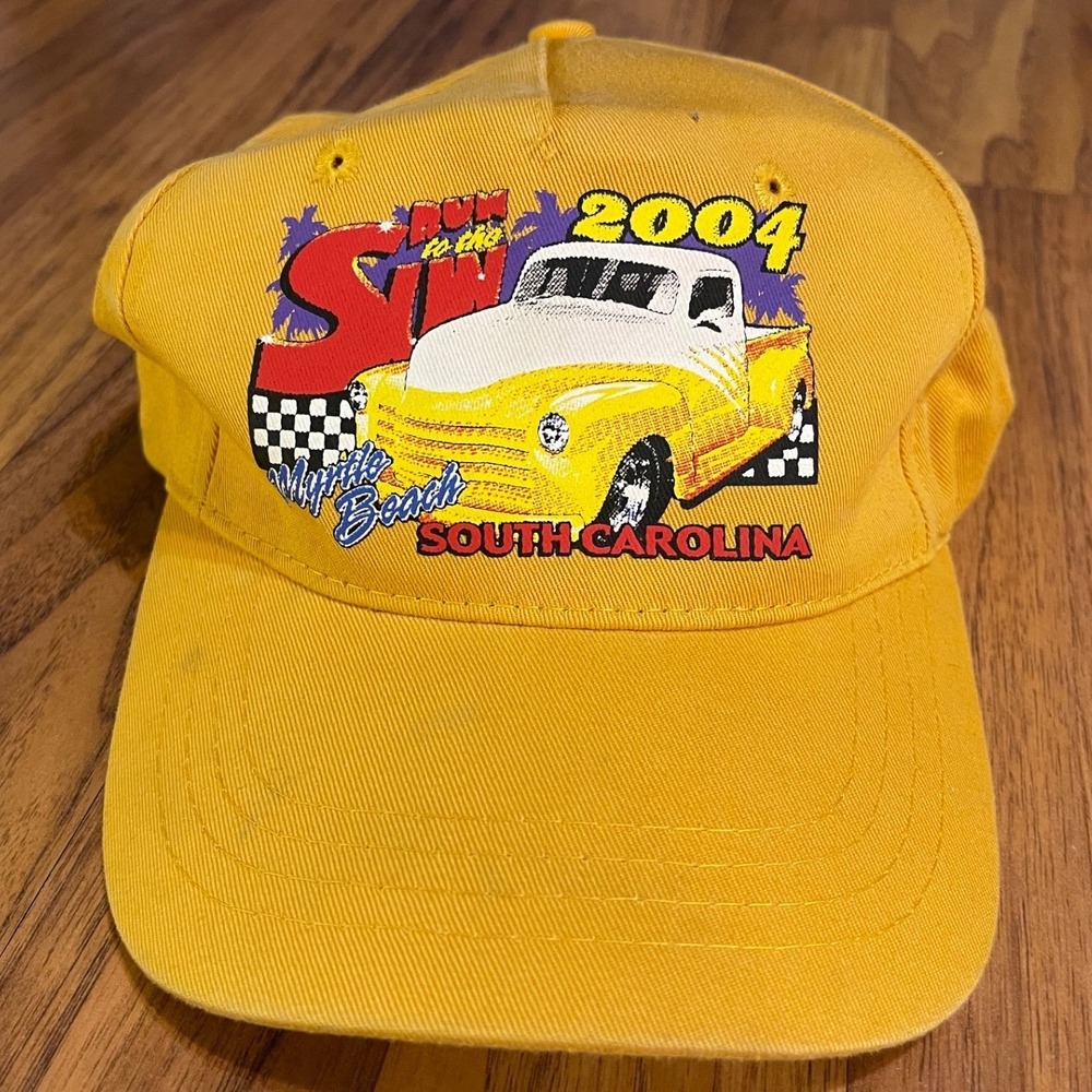 Vintage 2004 Run to the Sun Myrtle Beach SC Car Show Hat Cobra Yellow Truck Cap